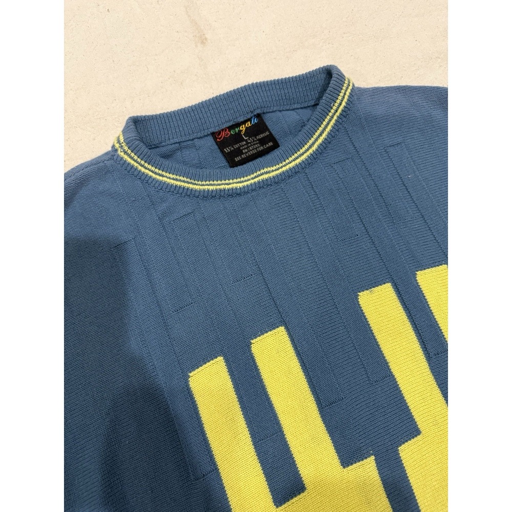 Vintage Mens Bergati Crew Neck‎ Sweater 80s-90s  Size Large Blue & Yellow Stripe